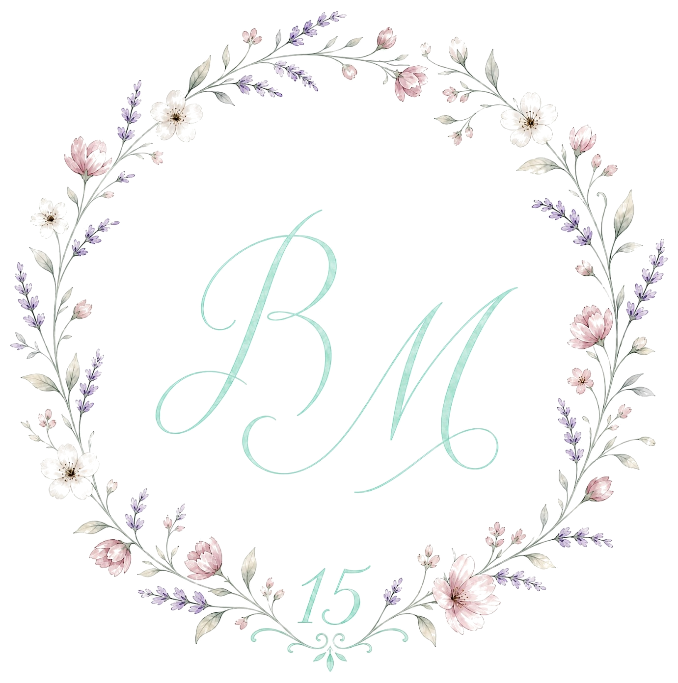 Monograma BM floral com número 15